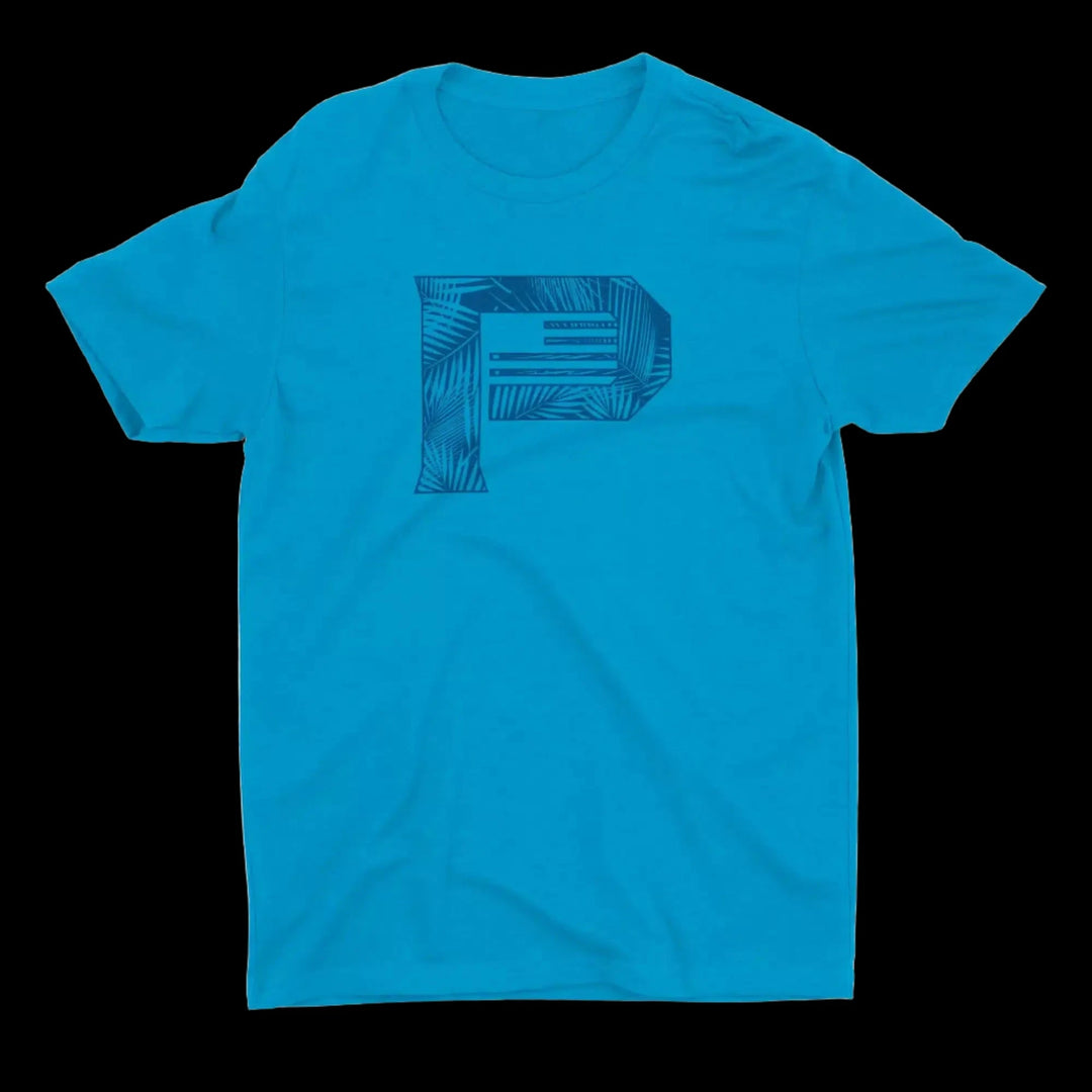 Pioneer P logo with Palm Tree Turquoise Shirt