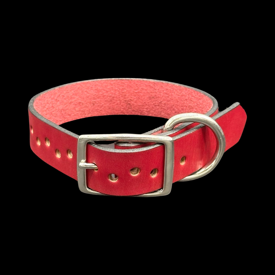 Red Hand Dyed dog collar-Front