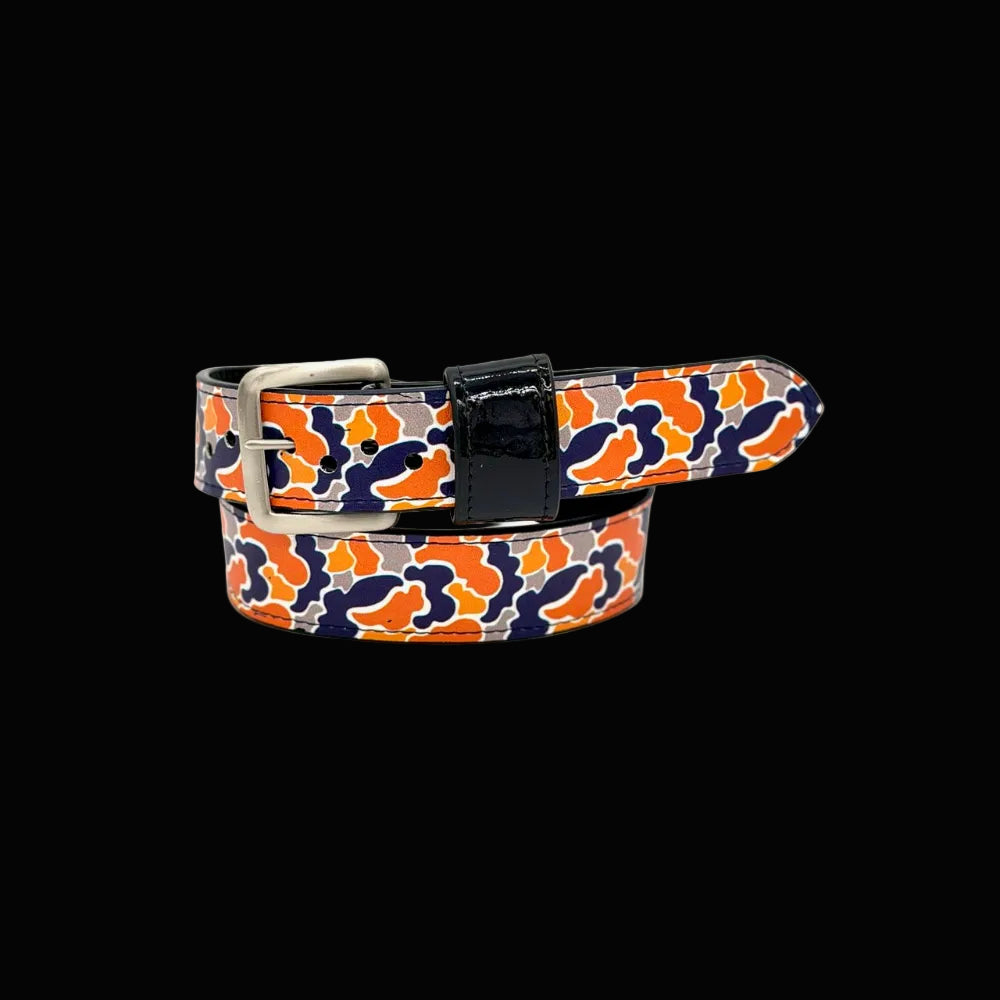 28" Pioneer Blue and Orange Camo Vinyl Baseball Belt - IN STOCK
